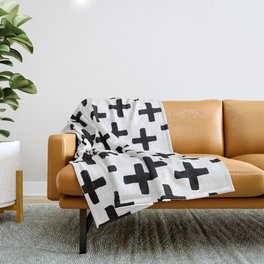 Black and White Ink Cross Pattern Throw Blanket