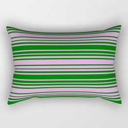 [ Thumbnail: Dark Green and Plum Colored Striped Pattern Rectangular Pillow ]