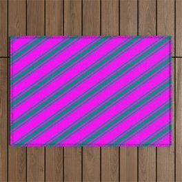 [ Thumbnail: Fuchsia and Teal Colored Stripes Pattern Outdoor Rug ]