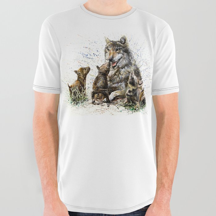 Good Morning wolf family watercolor All Over Graphic Tee