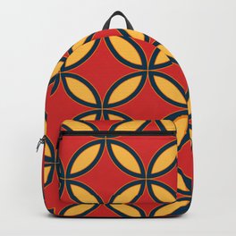 Abstract Leaves and Round Shapes pattern - Amaranth Red and Pastel Orange Backpack | Colorful, Leaf, Oldstyled, Graphicdesign, Geometric, Cool, Decorative, Round, Seamless, Pattern 