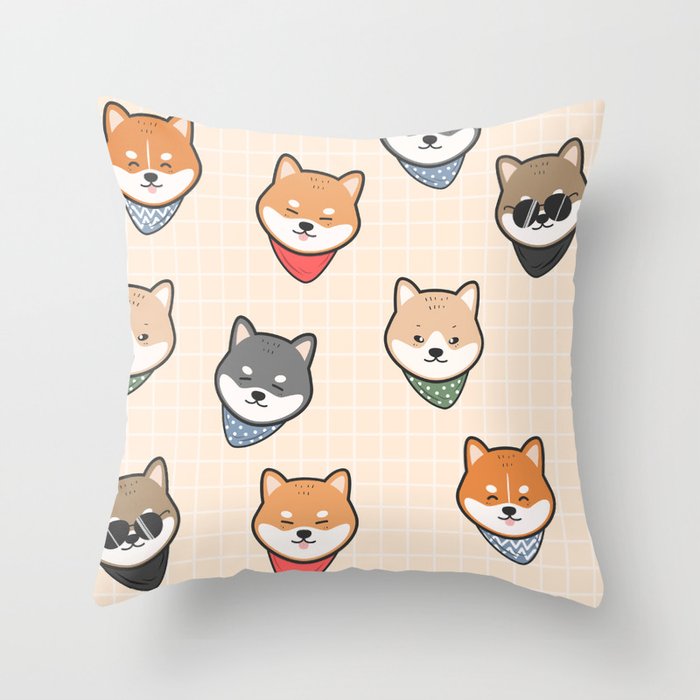 Cute Japanese Dog - Shiba Inu Pattern Throw Pillow