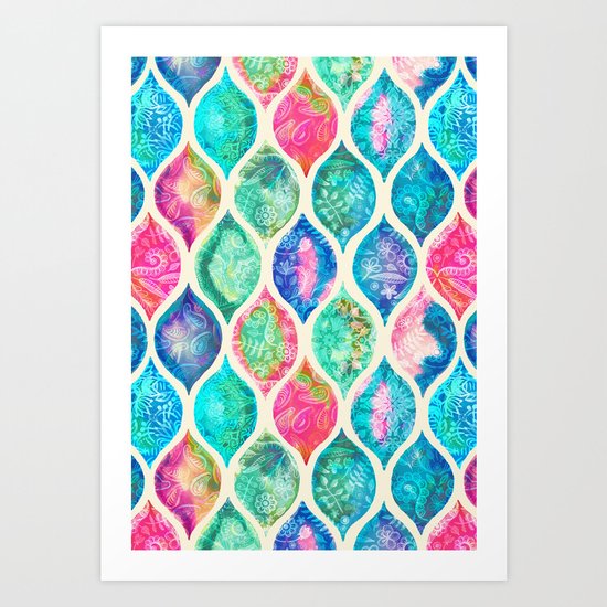 Watercolor Ogee Patchwork Pattern Art Print