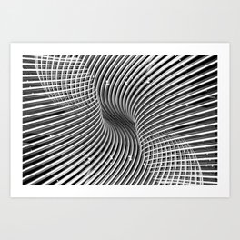 Abstract steel metal chrome curved lines black and white  Art Print