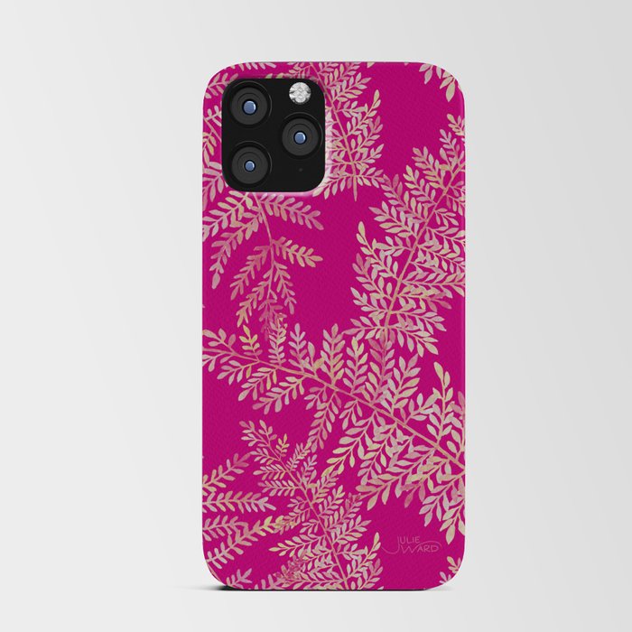 Watercolor Fern Pattern - Cream on Pink iPhone Card Case