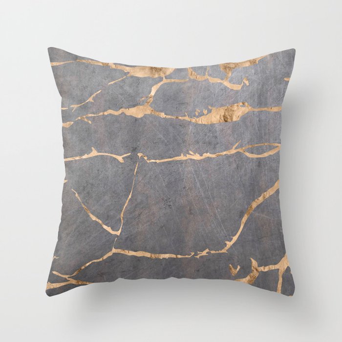 Marble gray with gold Throw Pillow