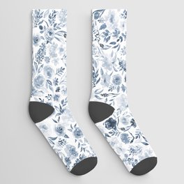 Watercolor florals in blue Socks