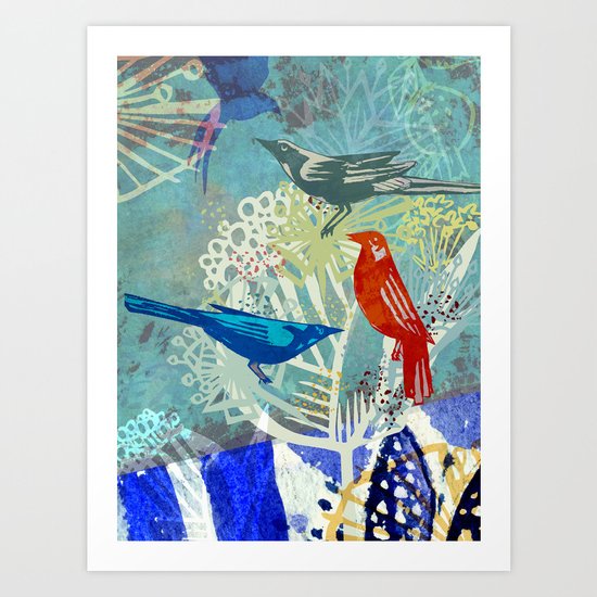 Birds in the backyard. Art Print