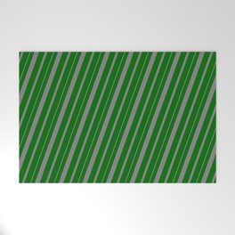 [ Thumbnail: Dark Green and Gray Colored Lined Pattern Welcome Mat ]