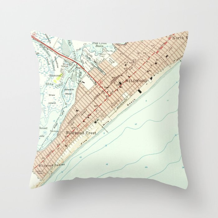 Vintage Map of Wildwood NJ (1955) Throw Pillow