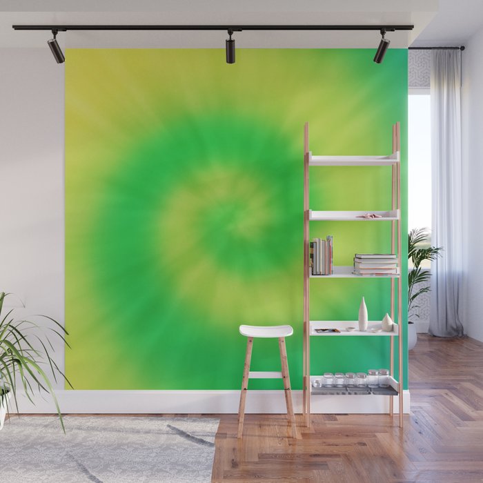 Yellow Green Tie Dye Swirl Wall Mural