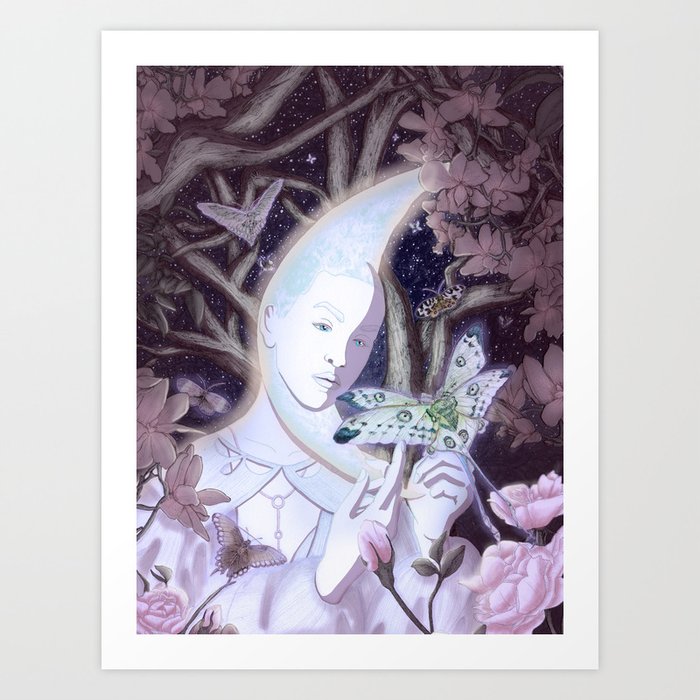The Moon and Her Moths Colour Version Art Print