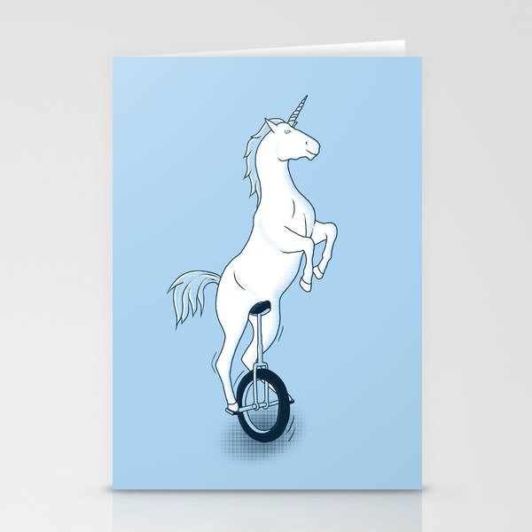 Unicorn on a unicycle - blue Stationery Cards
