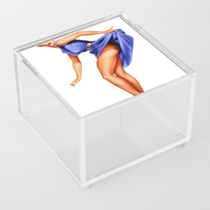 Sexy Blonde Vintage Pinup In Blue Dress Acrylic Box