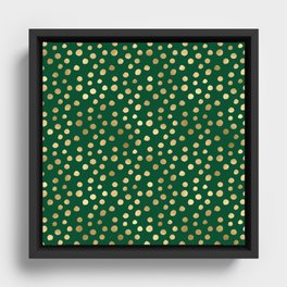 Emerald Green Gold Spots Pattern Framed Canvas