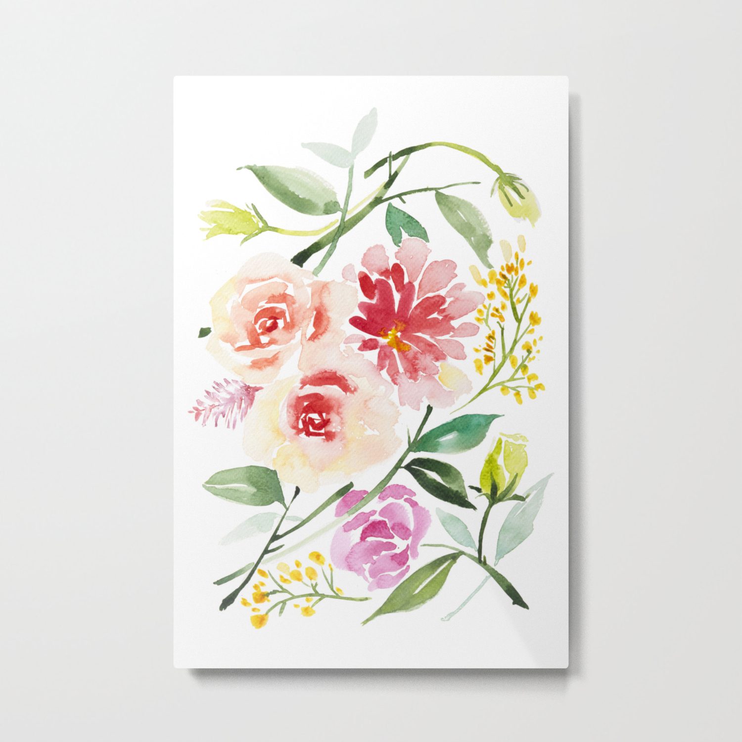 Peonies Craspedia Fever Few Chunamum Dahlia Liatris Floral Watercolor Painting By Tzechee Metal Print By Tzecheestudio Society6