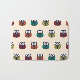 Cute Owls - Hooting and Rooting Bath Mat | Bird, Quirky, Cute, Pattern, Owl, Cute Animal Prints, Colourful, Illustration, Wings, Happy 