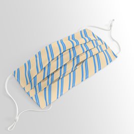 [ Thumbnail: Blue and Tan Colored Stripes Pattern Face Mask ]