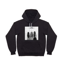 Sisters stand united II; airplane coming in for a landing head on at three women sisterhood girl power black and white photograph - photography - photographs Hoody