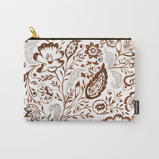 Folk Floral Brown Carry-All Pouch