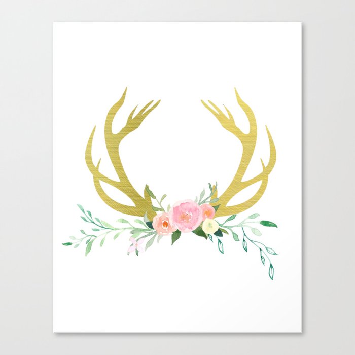 Gold Floral Antlers Canvas Print