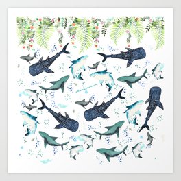 floral shark pattern Art Print