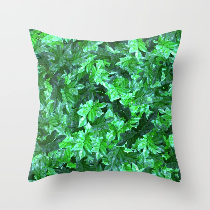Dew foliage pattern Throw Pillow