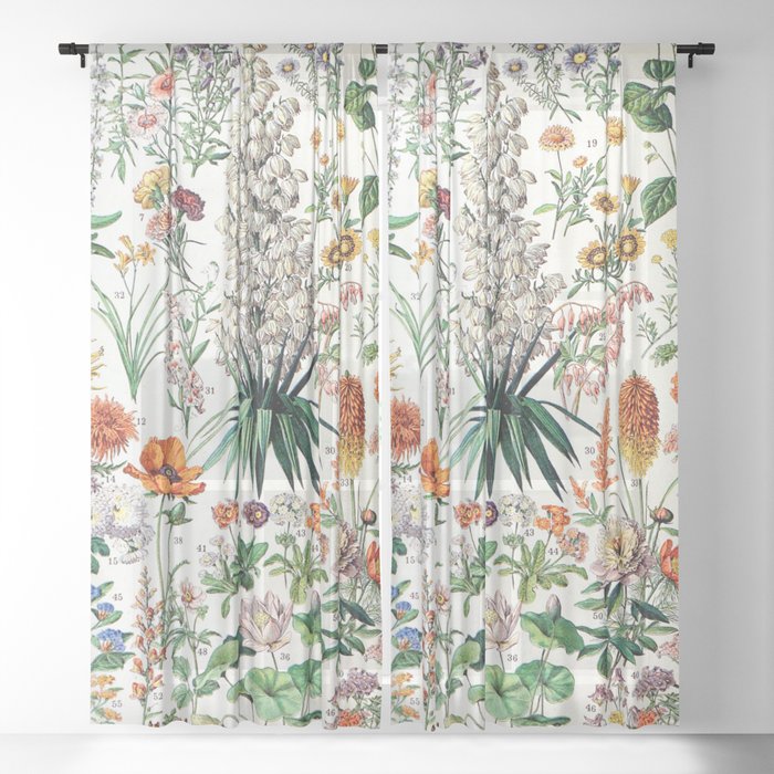Adolphe Millot - Fleurs B - French vintage poster Sheer Curtain
