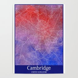 Cambridge city map in watercolor Poster