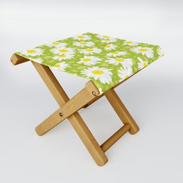 Cute Daisies on Leopard Print Pattern \\ Retro Green & Yellow Color Palette \\ Indie Kid Aesthetics Folding Stool