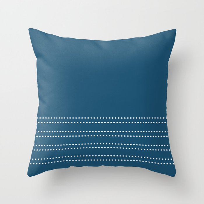 Zoe Dotted Smudge Stripes Minimalist Pattern in Aegean Blue and White Throw Pillow