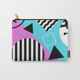 Stripes And Splats 1 - Wacky, Random, Abstract, Black And White Stripes, Blue and pink Artwork Carry-All Pouch | Rings, Squares, Abstract, Graphicdesign, Pink, Pattern, Digital, Triangles, Black and White, Shapes 