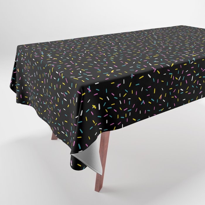 Colorful Sprinkles Jimmies on Black Background Playful Simple Pattern Tablecloth