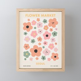 Flower Market Seoul, Playful Retro Pastel Floral Print Framed Mini Art Print