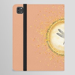 Sketched Dragonfly Gold Circle Pendant on Peach Orange iPad Folio Case