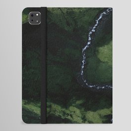 Flowing River in a green mountain valley in Iceland from above – Landscape Photography iPad Folio Case