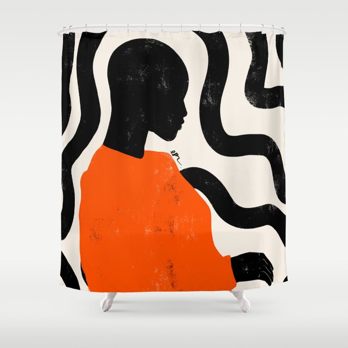Black and white Wonsan and red dress Shower Curtain