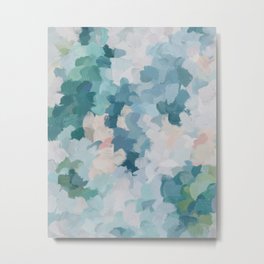 Flowers in the Wind I - Mint Green Sky Blue Teal Blush Pink Abstract Nature Spring Blossom Painting Metal Print | Digital, Curated, Watercolor, Stunninggorgeous, Oil, Stylishandtrendy, Bedroomart, Natureoutdoors, Calmandserene, Prettyandbeautiful 