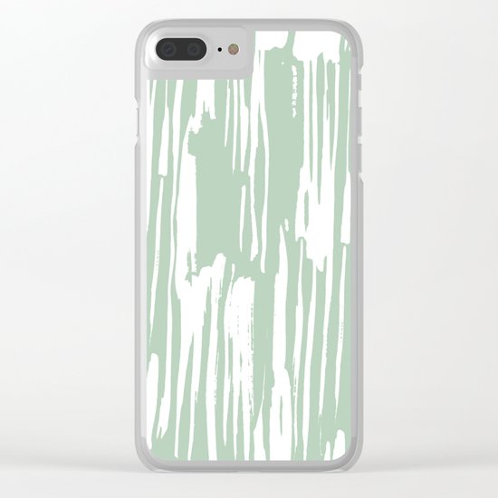 Bamboo Stripe Pastel Cactus Green and White Clear iPhone Case