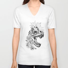 temporary design  dinosaur skeleton with flowers V Neck T Shirt