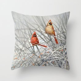 Cardinal Couple in Winter Throw Pillow