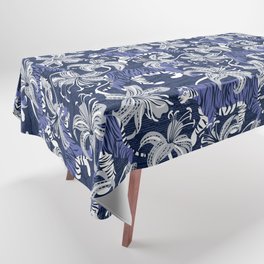 Tigers in a tiger lily garden // textured navy blue background very peri wild animals light grey flowers Tablecloth