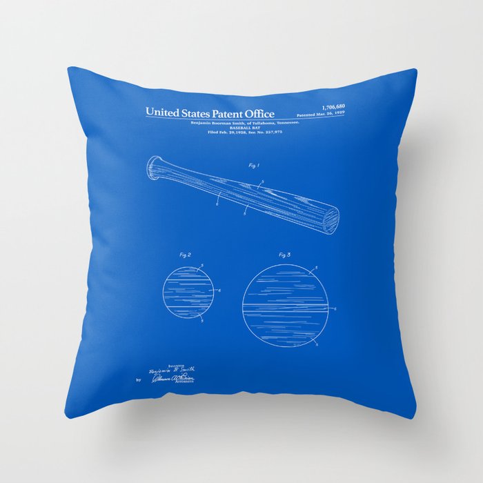 Baseball Bat Patent - Blueprint Throw Pillow
