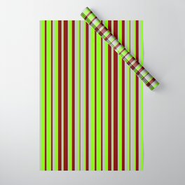 [ Thumbnail: Grey, Chartreuse, and Maroon Colored Striped Pattern Wrapping Paper ]