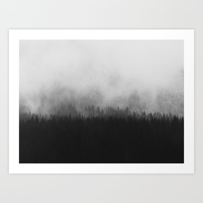 Minimalist Modern Black And White Photography Landscape Misty Minimalist Modern Black And White Photography Landscape Misty Pine Forest Watercolor Effect Sp Art Print