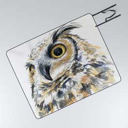 Owl Great Horned Bird of Prey Owls Animals Bird Wildlife Picnic Blanket