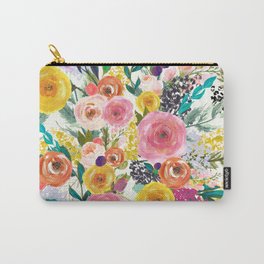 Vibrant Summer Floral Painting in Pink, Gold, and Turquoise Carry-All Pouch | Colorful, Bouquet, Autumn, Summer, Pattern, Flowers, Floral, Digital, Blooms, Peonies 