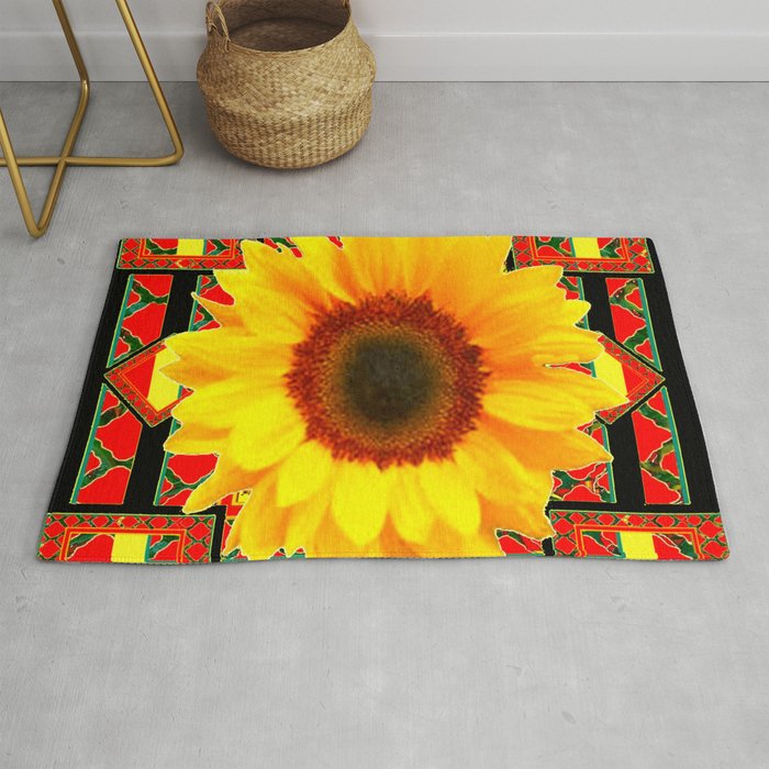 Western Black Red Art Deco Yellow Sunflower Rug By Sharlesart Society6