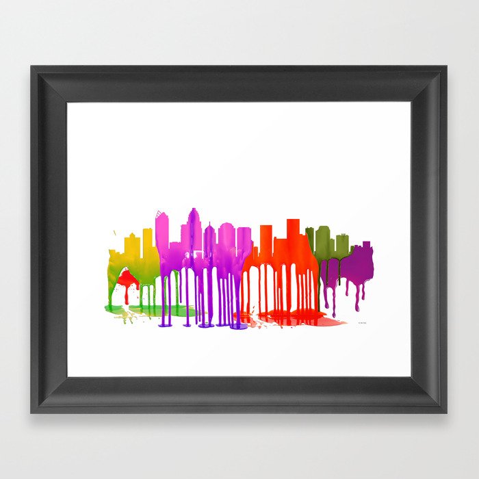 Charlotte, North Carolina Skyline - Puddles Framed Art Print
