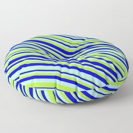 [ Thumbnail: Turquoise, Light Green, and Blue Colored Stripes Pattern Floor Pillow ]